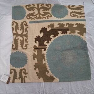 NWT Pottery Barn Tan Suzani Embroidered Pillow Cover 26"x26"